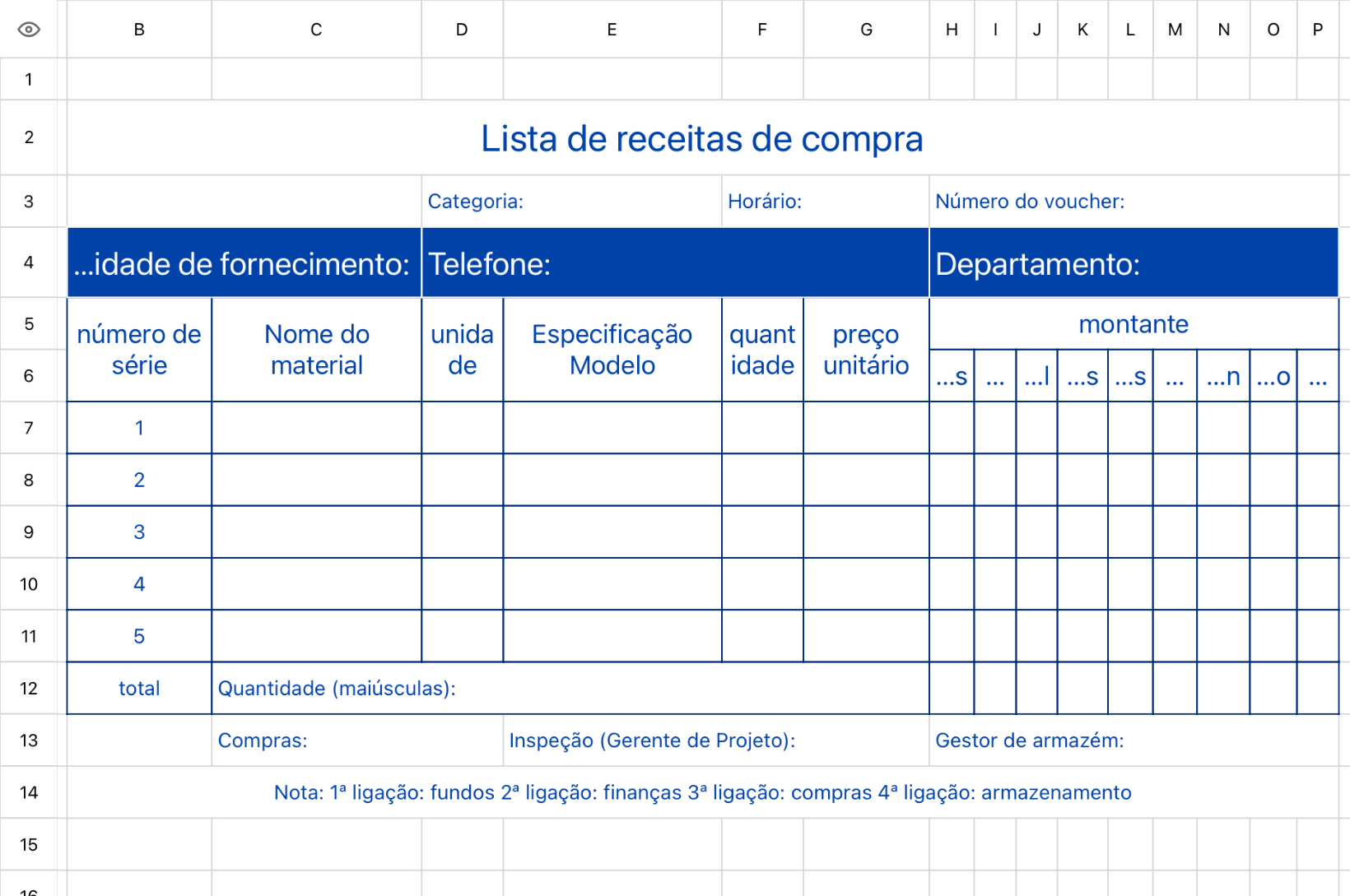 Lista de receitas de compra